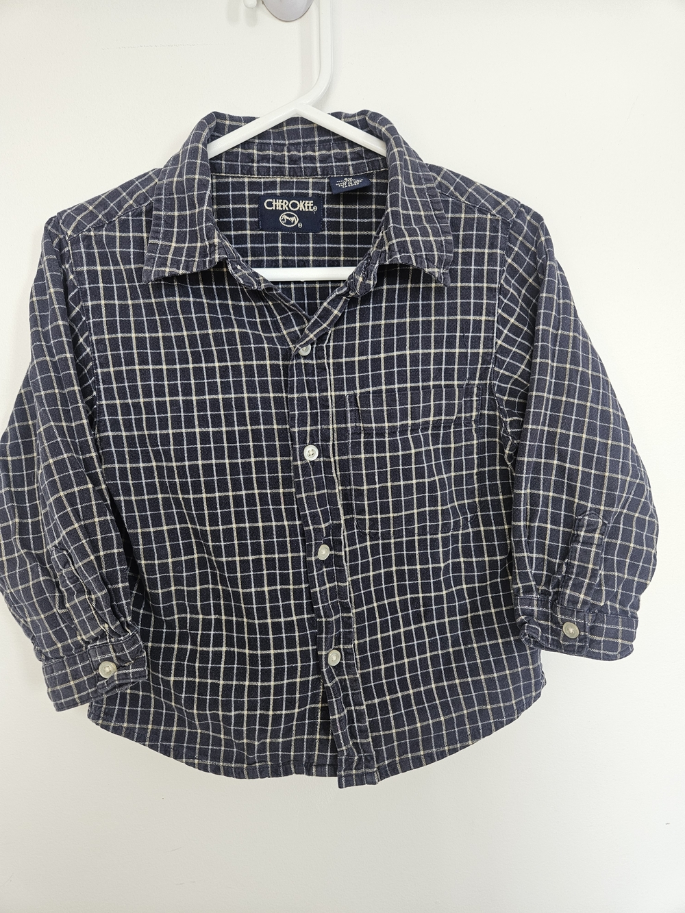 Cherokee Boys Navy Blue Plaid Flannel Button Down Shirt Size 3T🩷